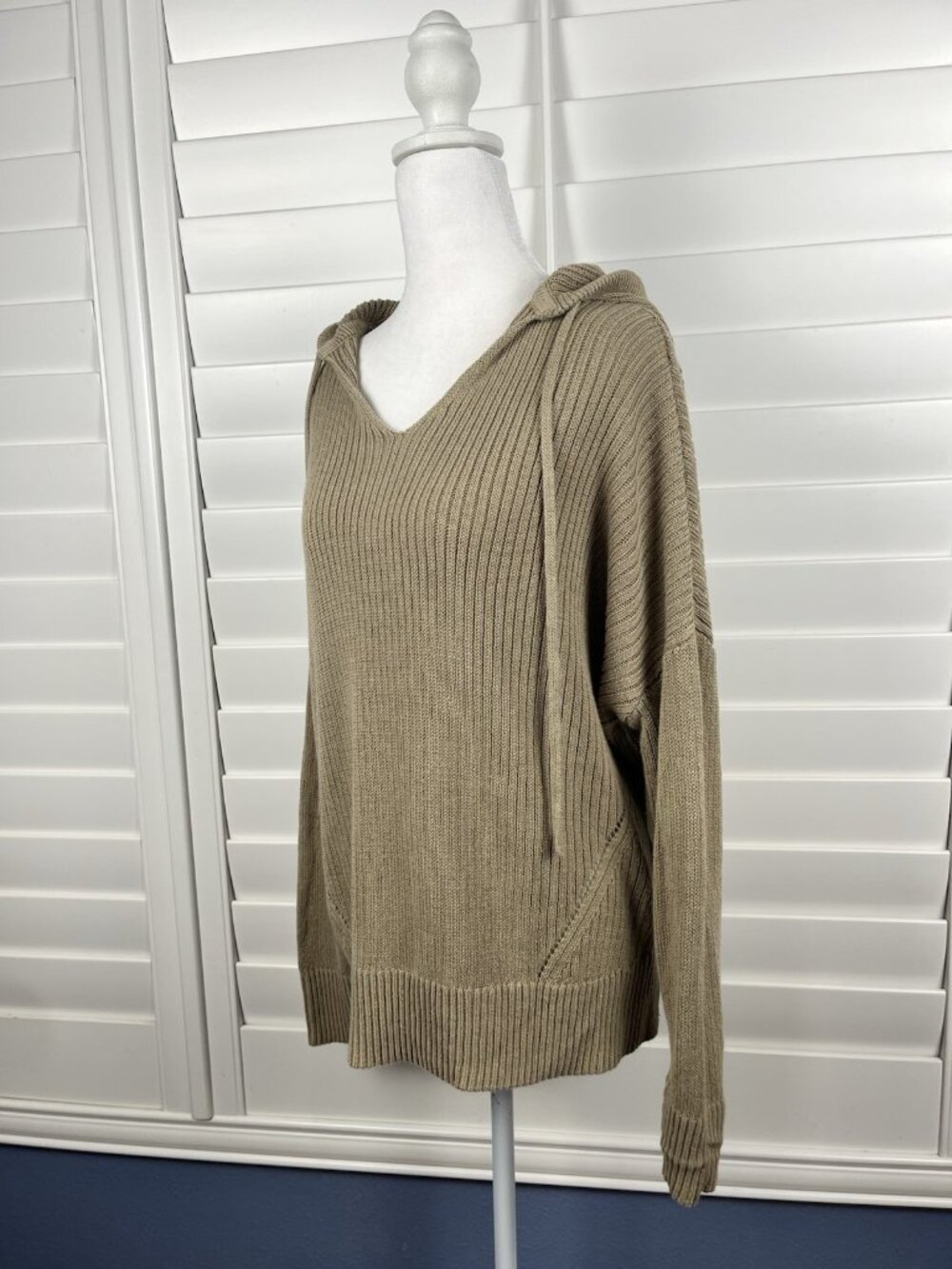 Haven Well Within Women’s Large Tan Linen Cotton Hooded Sweater Oversized Fit - Picture 3 of 6